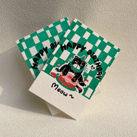 Green Cute Cat Birthday Card, Simple Elegant Romantic Blessing Card for Friends