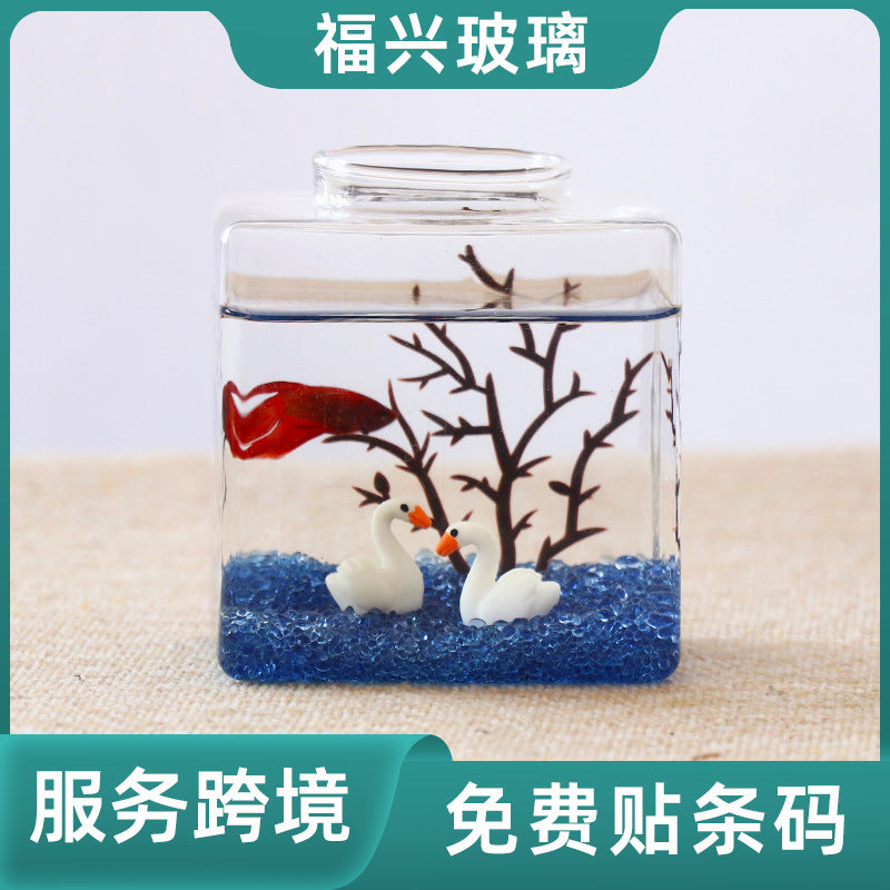 Mini Desktop Ecosystem Glass Fish Tank for Betta Fish and Hydroponics