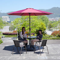 Outdoor Patio Wicker Dining Set with Umbrella, Carbon Steel Frame Table and Chairs