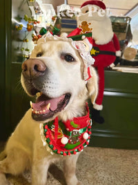 Christmas Pet Scarf with LED Lights & Headband Set, Santa Dog Costume for Holiday Photos