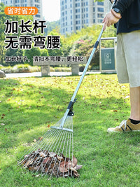 Stainless Steel Garden Leaf Rake and Outdoor Broom Set for Lawn and Yard Cleaning