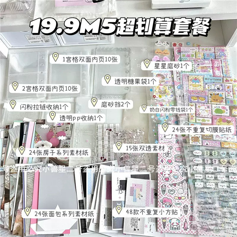 M5 Planner Accessories Set with Transparent Glitter Stickers, Card Holders, and Snap Pouch