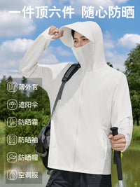 Unisex Hooded Sun Protection Jacket with Built-In Gloves, Lightweight UV Protection