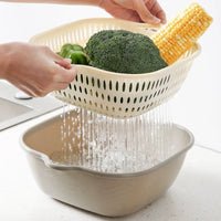 Double-Layer Kitchen Drain Basket for Washing Vegetables and Fruits, Hot Pot Platter, Plastic Fruit Basin