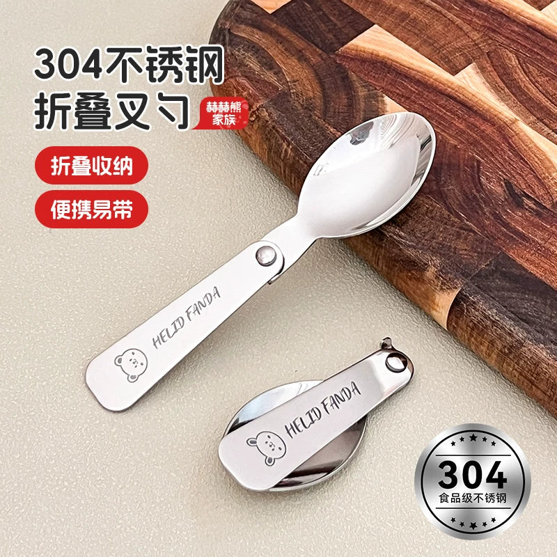 Foldable 304 Stainless Steel Spoon for Outdoor Travel and Portable Dining