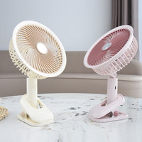Portable Clip-on USB Rechargeable Fan with LED Light, 5-Speed Handheld Mini Fan for Summer