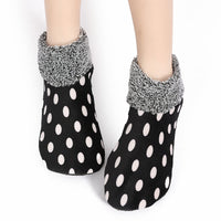 Women's Fleece-Lined Non-Slip Indoor Floor Socks with Soft Sole, Warm Winter High-Tube Polka Dot Home Wear