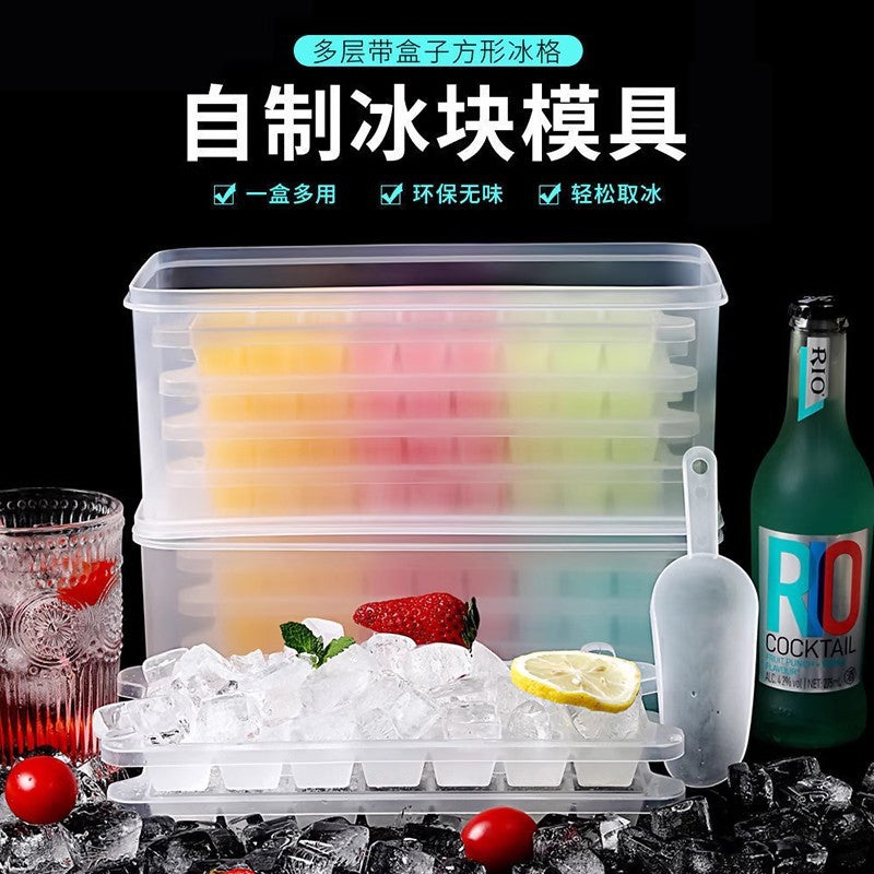 Ice Cube Tray with Storage Box, Large Capacity Commercial/Home Use Ice Maker Mold