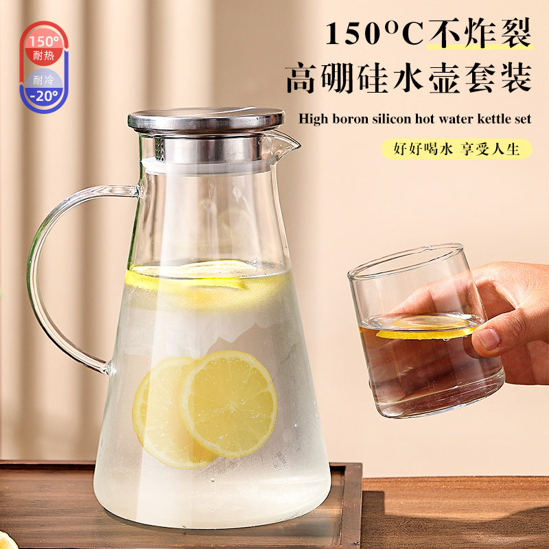 High Borosilicate Glass Pitcher Set with Cups, Heat-Resistant Cold Water Kettle for Home Use
