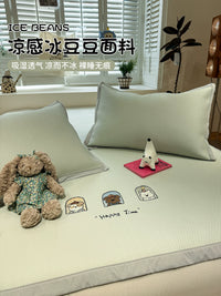 Cartoon Embroidered Ice Silk Mat 3-Piece Set for Kids, Summer Cooling Mat, Single Person, Machine Washable