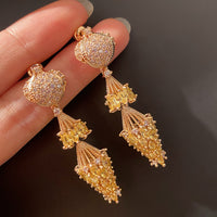 Vintage Gold-Tone Cylindrical Crystal Dangle Earrings for Women