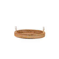 Handwoven Rattan Storage Basket with Wooden Handle for Snacks, Bread, and Picnics