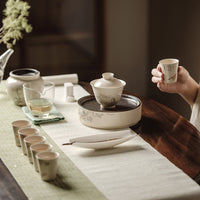 Shuke Kung Fu Tea Set with Ash Glaze Gaiwan and Teapot Tray, Japanese Style Home Tea Set