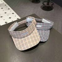 Korean Style Plaid Open-Top Sun Visor for Outdoor Sports & UV Protection