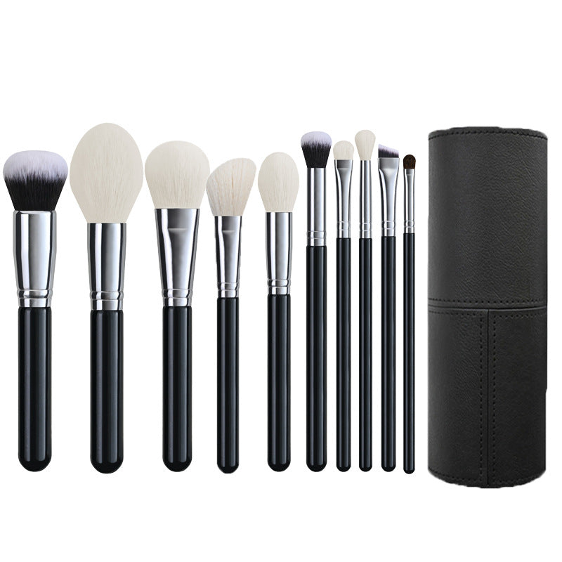 10-Piece Animal Hair Makeup Brush Set with Storage