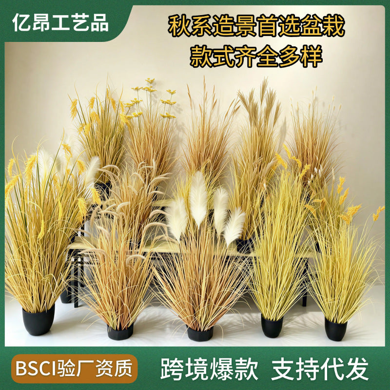 Autumn Tone Artificial Reed & Foxtail Grass Potted Plants for Indoor/Outdoor Decor
