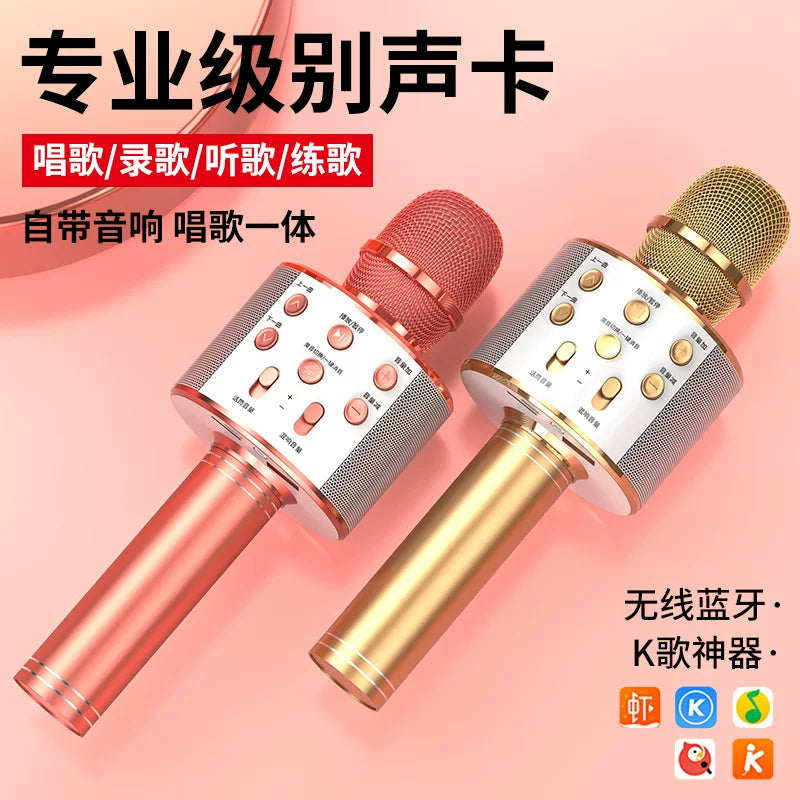 858 Bluetooth Karaoke Microphone with Integrated Speaker for Kids and Adults