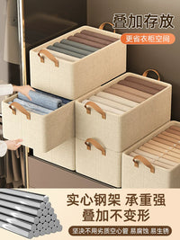 Foldable Fabric Storage Box with Steel Frame for Wardrobe Clothes and Pants Organization