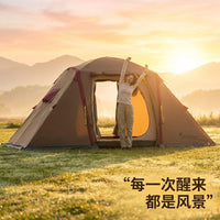 Outdoor Camping 4-6 Person Double Layer Portable Tent with Two Rooms and One Hall, Rainproof and Sunscreen