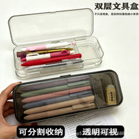 Thickened Transparent Pencil Case, Japanese Style Minimalist Stationery Box, High-Capacity Double-Layer