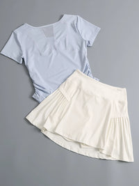 Women's Badminton Tennis Outfit Quick-Dry Short Sleeve Top & Skirt Set