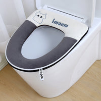 Embroidered Animal Toilet Seat Cover, Thickened Coral Fleece Zipper Warm Toilet Seat, Washable Fabric for Winter Bathroom Decor