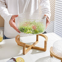 Glass Fruit Bowl with Stone Pattern, Large Capacity Salad Bowl for Living Room, Fruit and Vegetable Serving Dish
