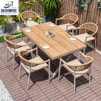 Outdoor Patio Dining Set, All-Weather Aluminum Rattan Woven Chairs and Plastic Wood Table Combination for Garden