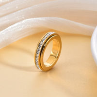 18K Gold Plated Titanium Steel Rotating Ring with Zirconia Inlay