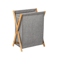 Bamboo Foldable Laundry Hamper with Lid, Nordic Style Fabric Clothes Storage Basket for Bathroom
