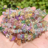 Crushed Glass Beads for DIY Jewelry Making, Spring Colors, 38cm Strand