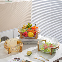 Glass Fruit Bowl with Stone Pattern, Large Capacity Salad Bowl for Living Room, Fruit and Vegetable Serving Dish