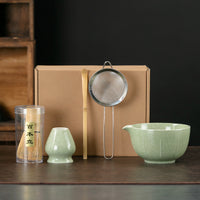Japanese Ceramic Matcha Tea Set with Whisk and Bowl, Gradient Blue Green or White