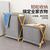 Bamboo Foldable Laundry Hamper with Lid, Nordic Style Fabric Clothes Storage Basket for Bathroom