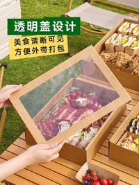 Disposable Kraft Paper Lunch Box Set with Lids for Picnics, Camping, and Outdoor Events