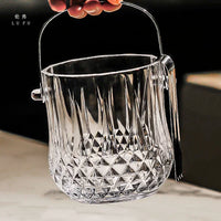 Glass Ice Bucket with Handle and Tongs for Bar KTV Home Commercial Use