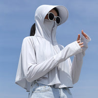 Women's Summer Ice Silk Sun Protection Jacket with Large Brim, UV Resistant, Breathable Outdoor Thin Coat