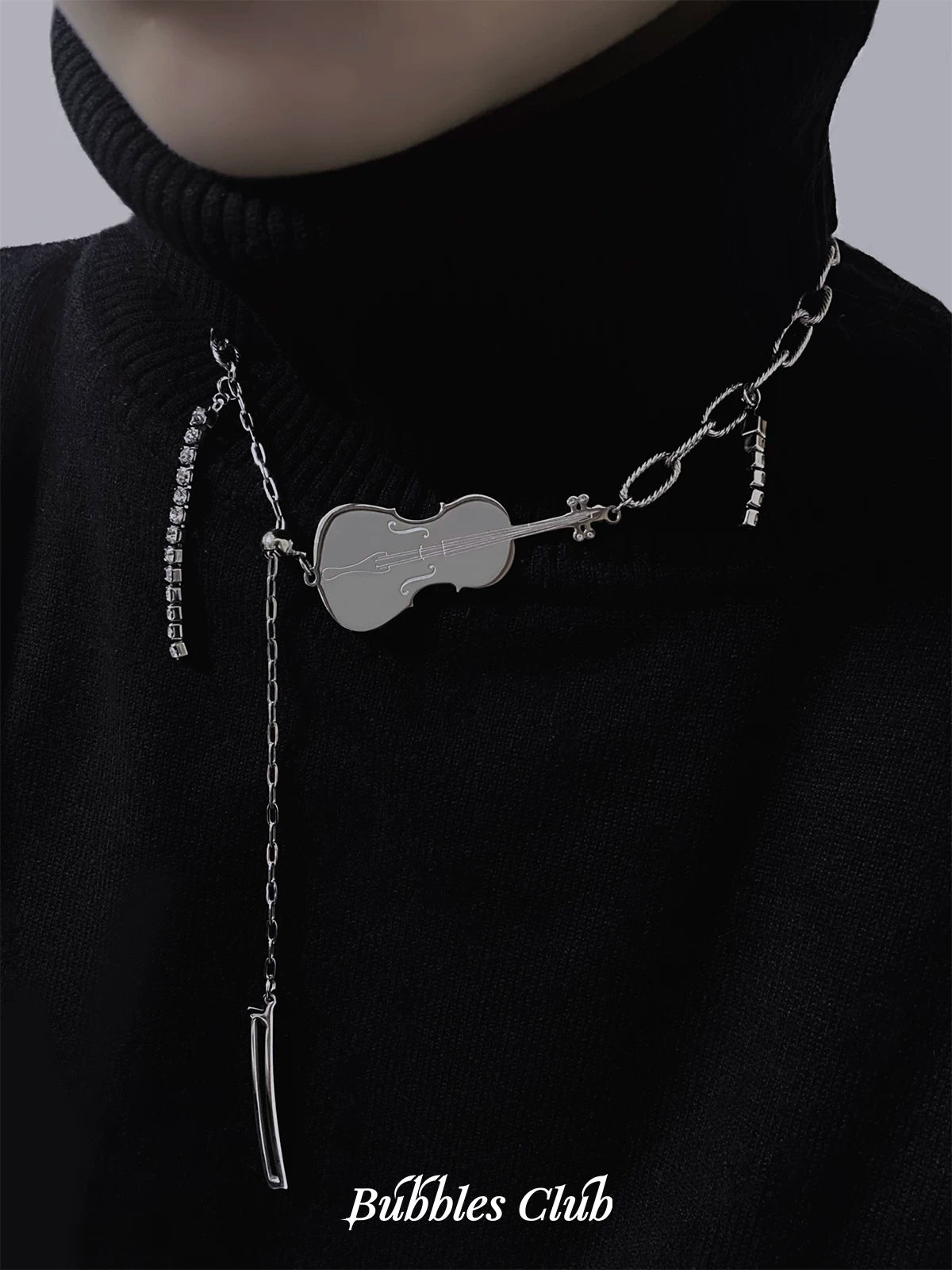 Bubbles Club Cello & Violin Necklace with Sparkling Tassels, Adjustable Sweet Cool Design