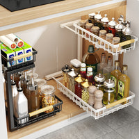 Under Sink Pull-Out Organizer Rack, 2-Tier Expandable Storage Drawer for Kitchen Cabinet
