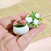 Miniature Artificial Rose Potted Plant for DIY Dollhouse Garden Decor