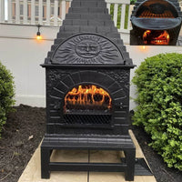 Outdoor Wood-Burning Fire Pit with Pizza Oven for Patio Garden Heating and BBQ