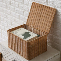 Woven Rattan-Style Storage Box with Lid for Clothes and Home Organization
