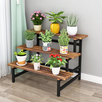 Multi-Tier Carbonized Wood Plant Stand for Indoor/Outdoor Use