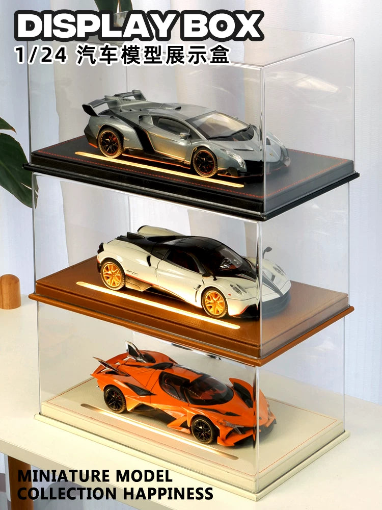 1:24 Alloy Car Model Display Case with LED Lights, Dustproof Storage Box for Simulation Car Models and Collectibles