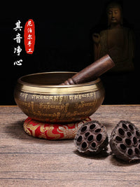 Tibetan Singing Bowl Set for Yoga Meditation and Sound Healing, Hand-Carved Pure Copper