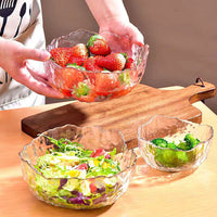 Lead-Free Crystal Glass Salad Bowl with Gold Rim, Household Fruit Plate Dessert Bowl, Hammered Texture Dinnerware Set