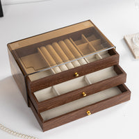 Vintage Walnut Grain Jewelry Box with Multiple Layers for Earrings, Rings, Necklaces, and Bracelets