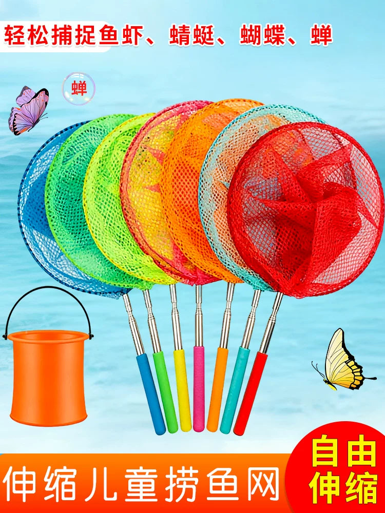 Kids' Telescopic Fishing Net with Folding Bucket for Outdoor Play