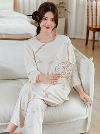 New Chinese Style Cotton Silk Pajama Set for Women - Summer Loungewear with Traditional Design