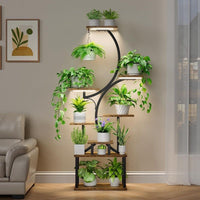 Multi-Tier Metal Plant Stand with Grow Light for Indoor Balcony Living Room